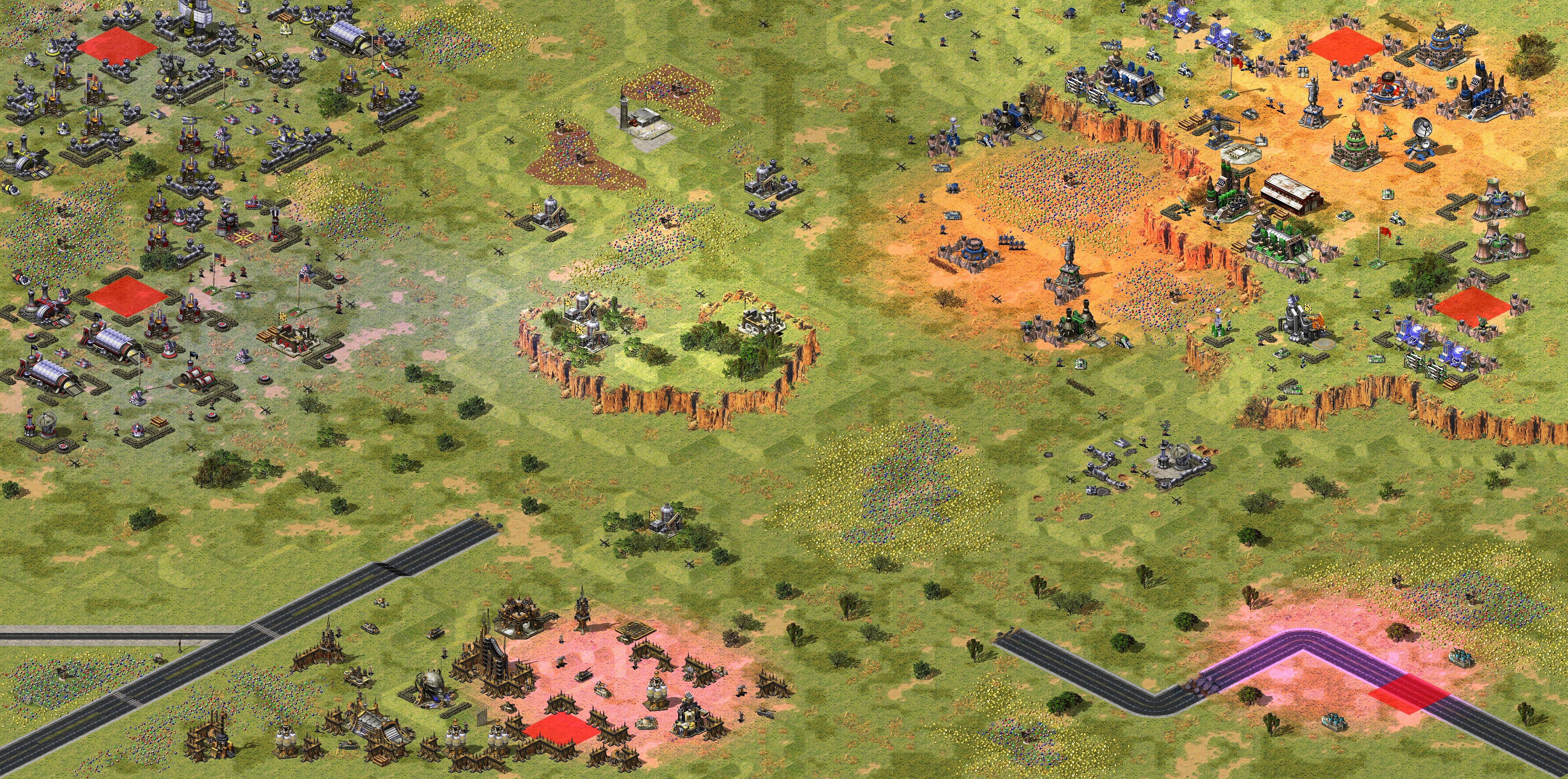 Rendered map: Assault: 2 Allied vs 2 Soviet vs 2 Yuri