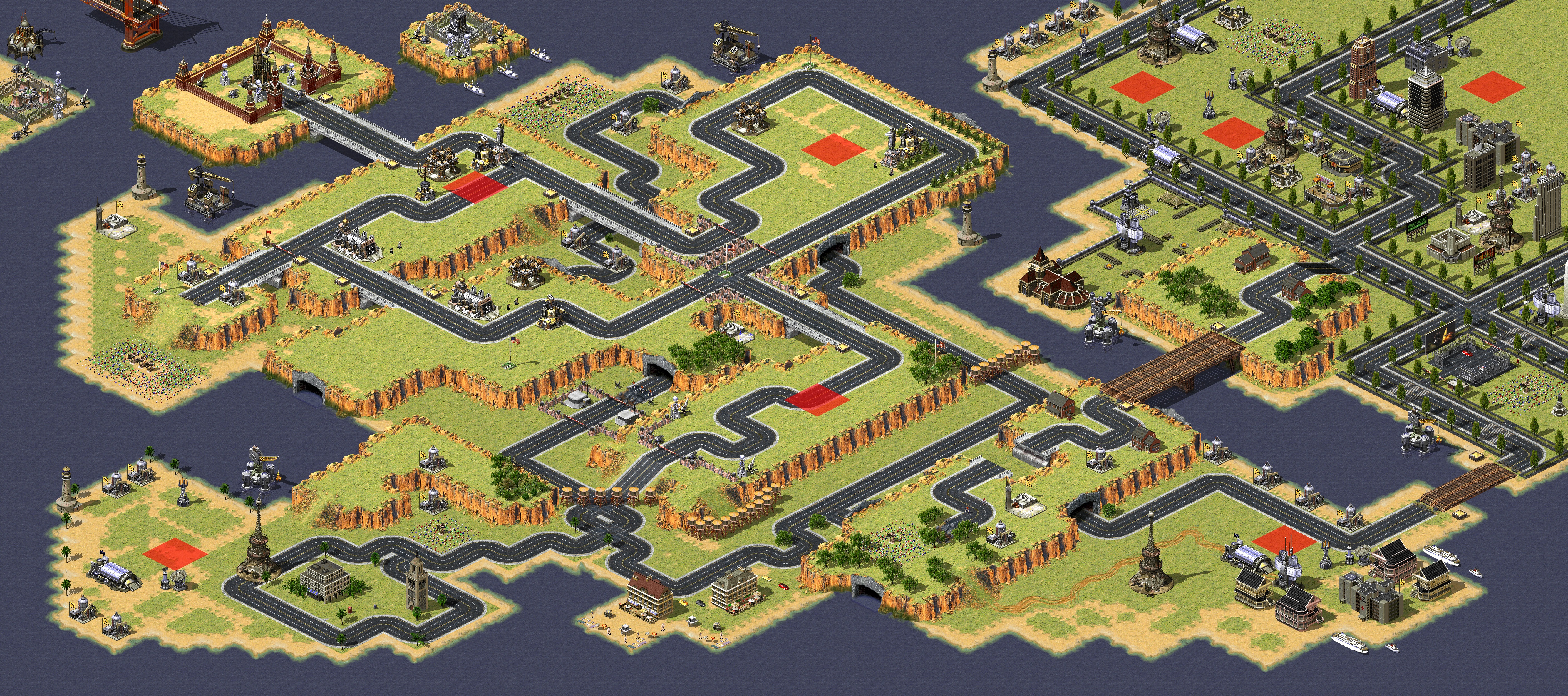 Rendered map: 3 Soviet 5 Allied Base War