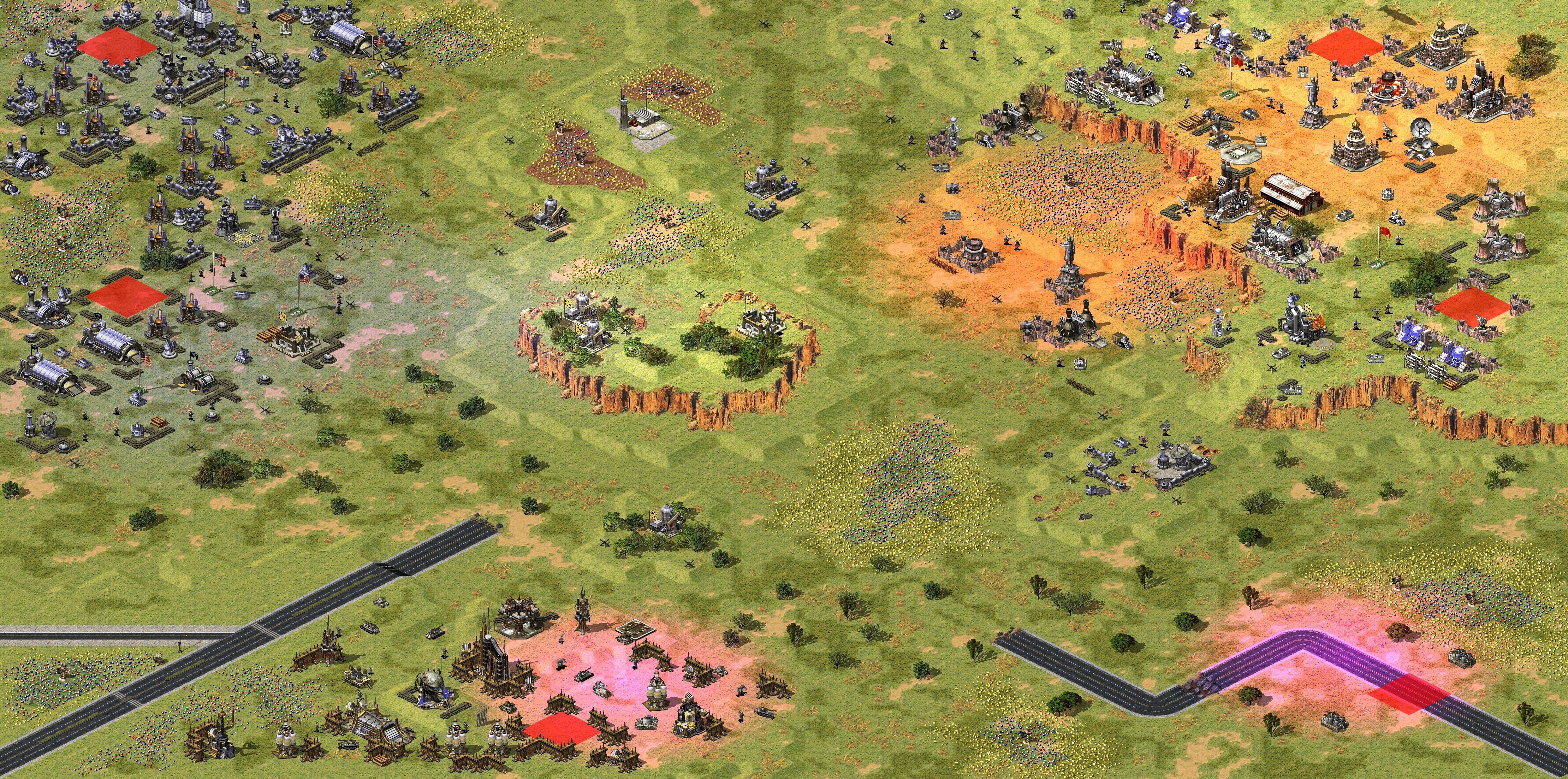 Rendered map: Assault: 2 Allied vs 2 Soviet vs 2 Yuri