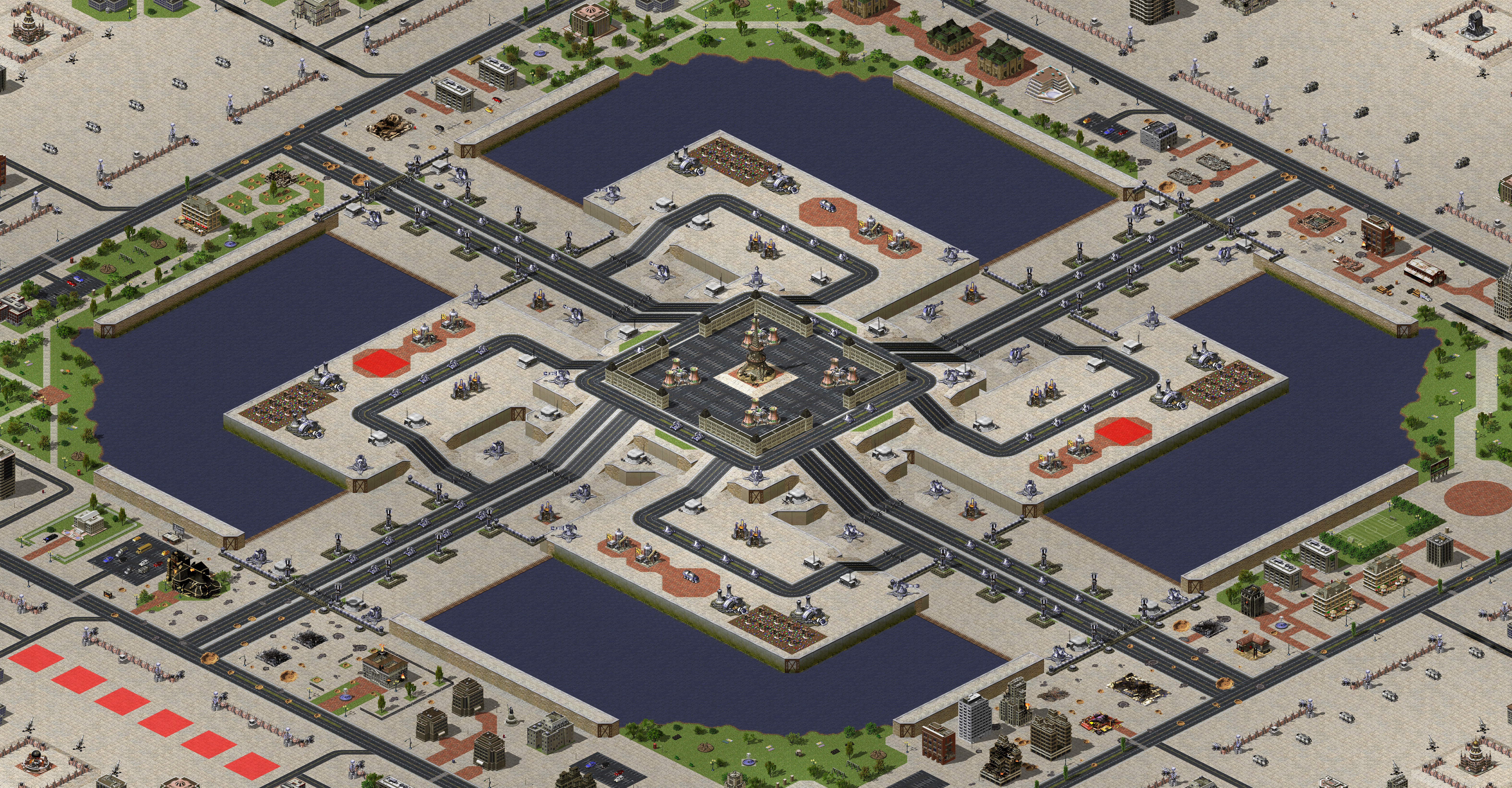 Rendered map: Fortress Siege (2 Allied, 6 Soviet)