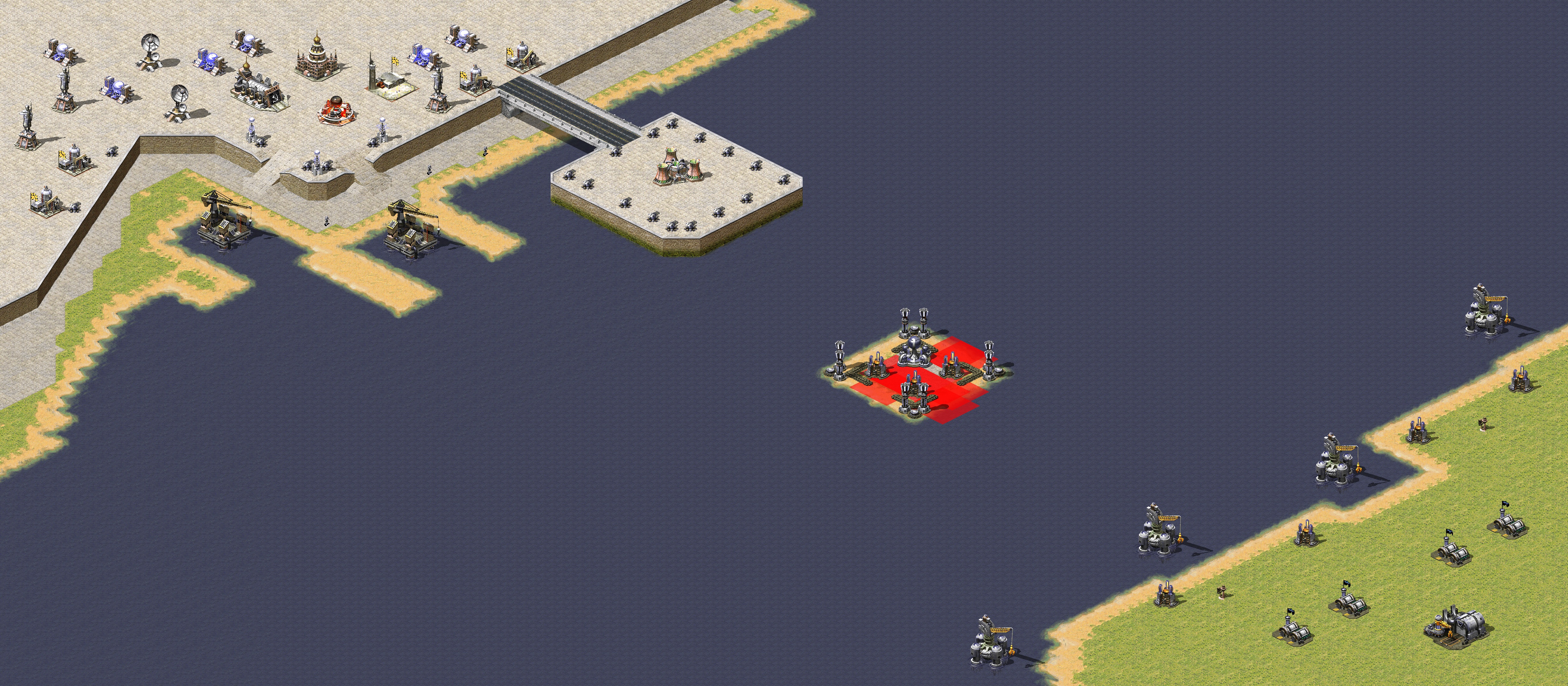 Rendered map: 3 Soviet vs 5 Allied (Naval)