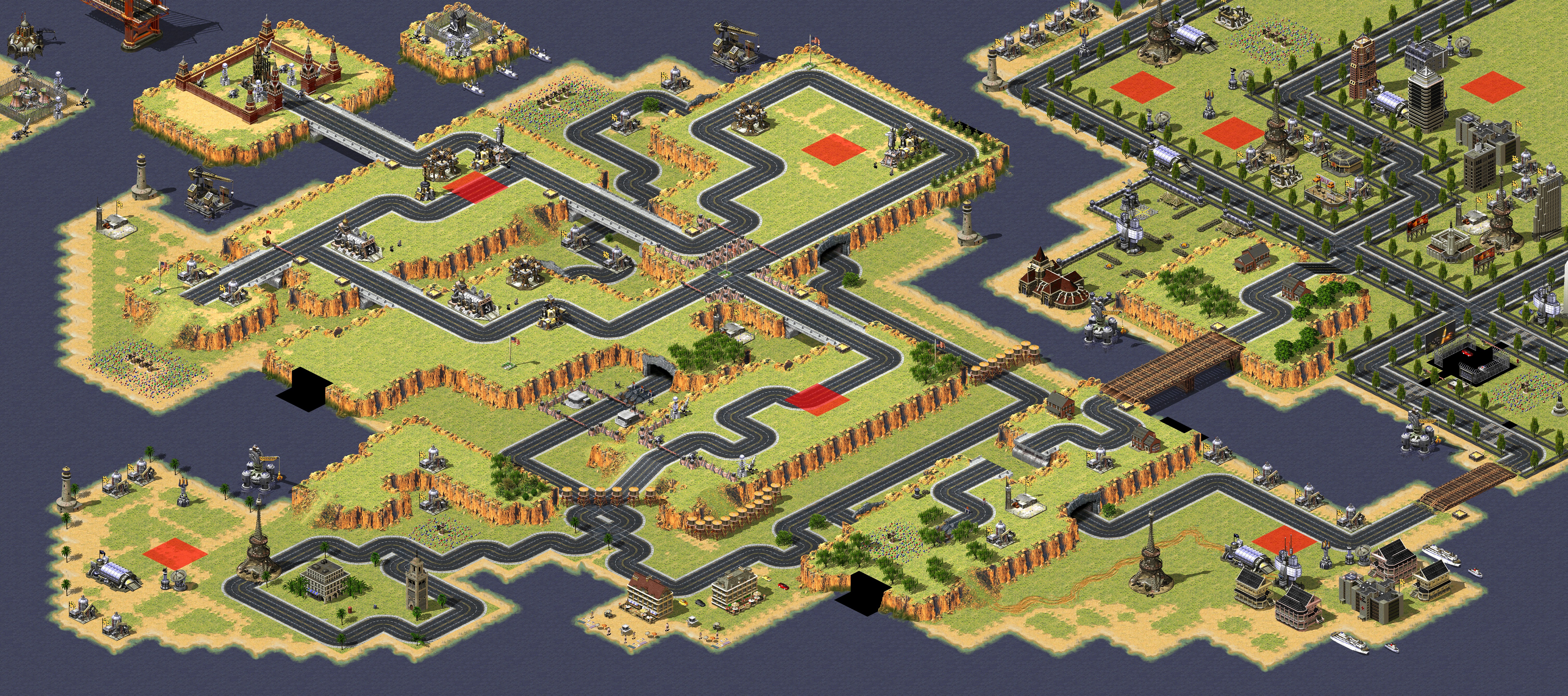 Rendered map: 3 Soviet 5 Allied Base War