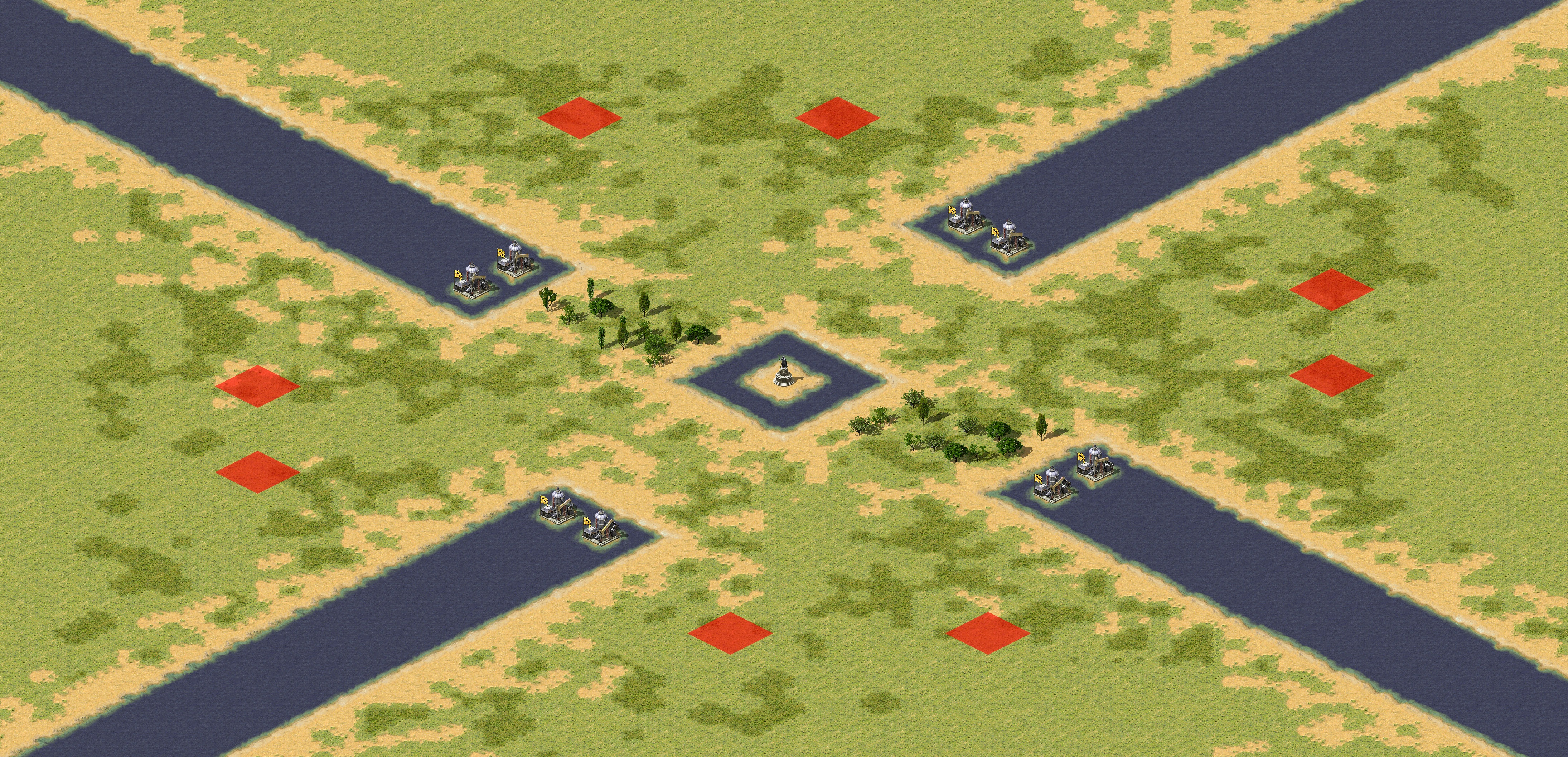 Rendered map: Flat Deathmatch - No Ore, Super Oil (2v2v2v2)