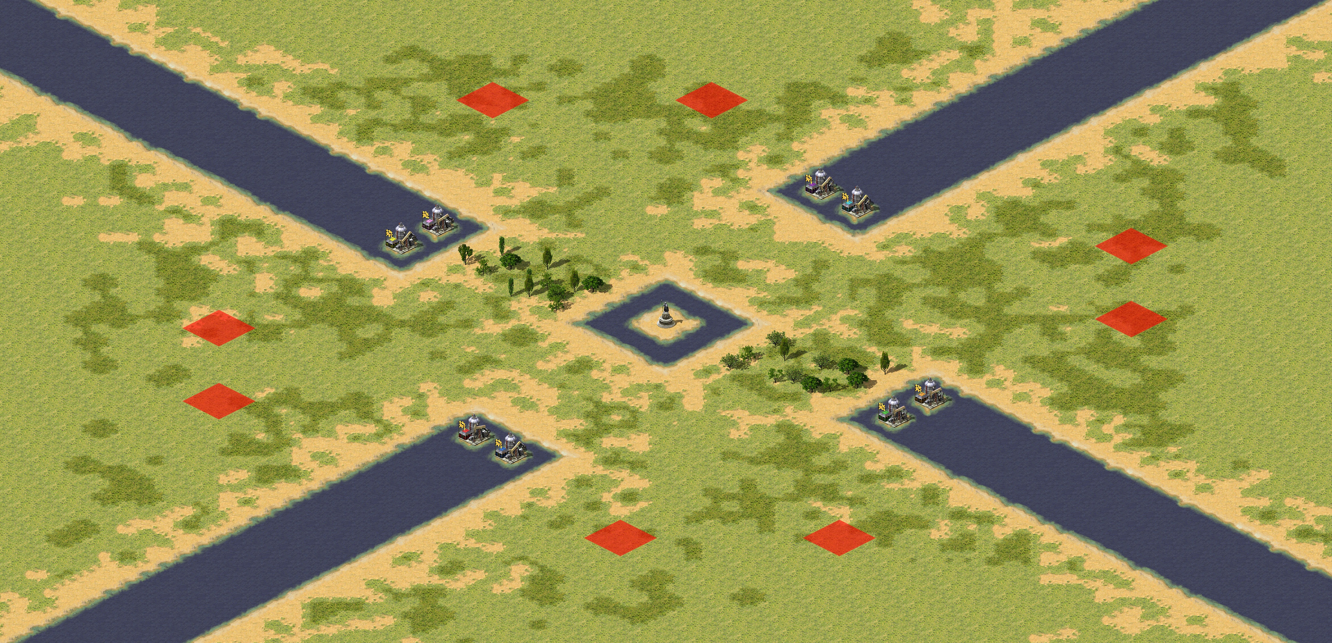 Rendered map: Flat Deathmatch - No Ore, Super Oil (2v2v2v2)