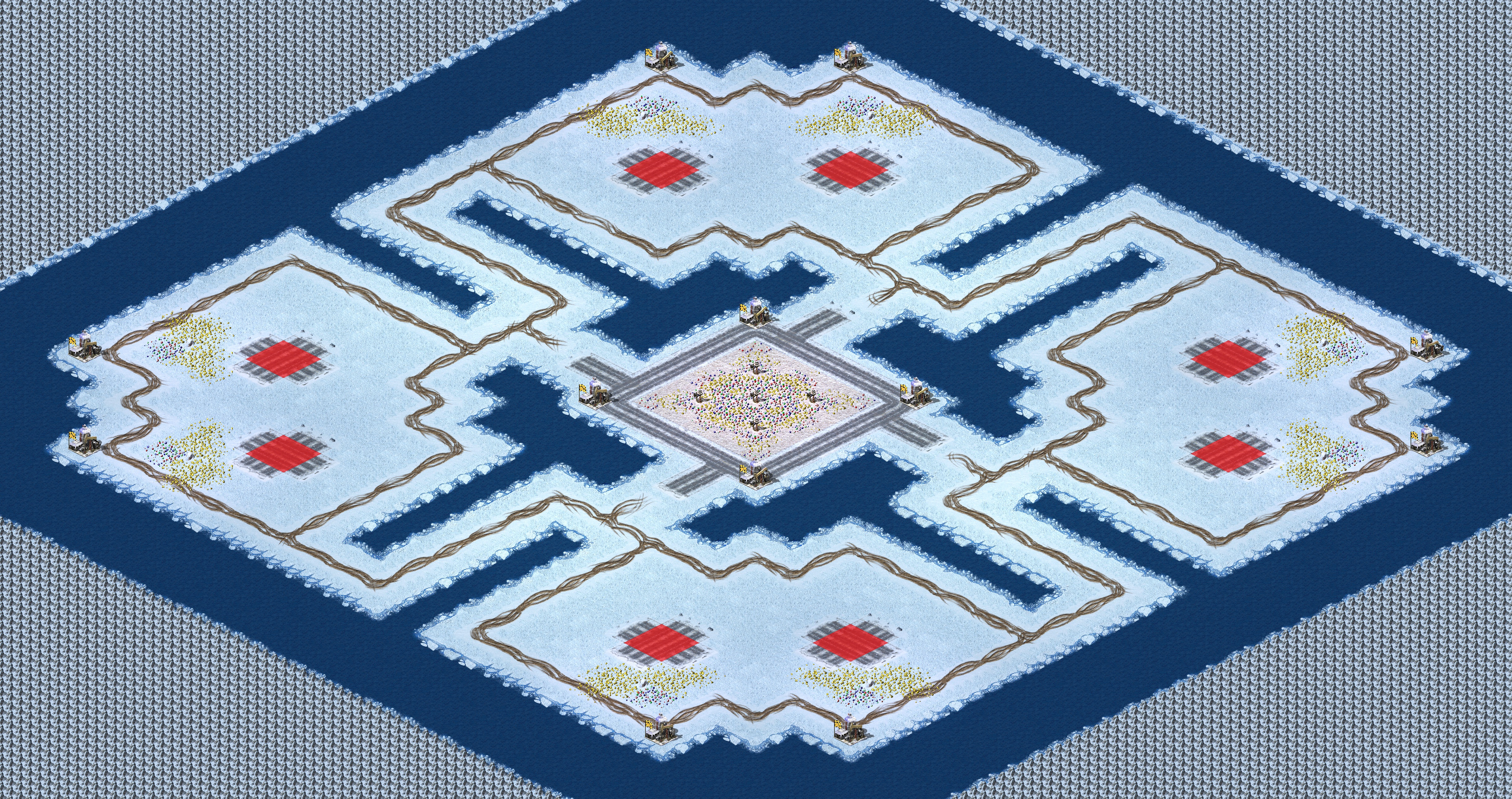 Rendered map: [8] 2v2v2v2 Rhombic Oil in Center Sea War