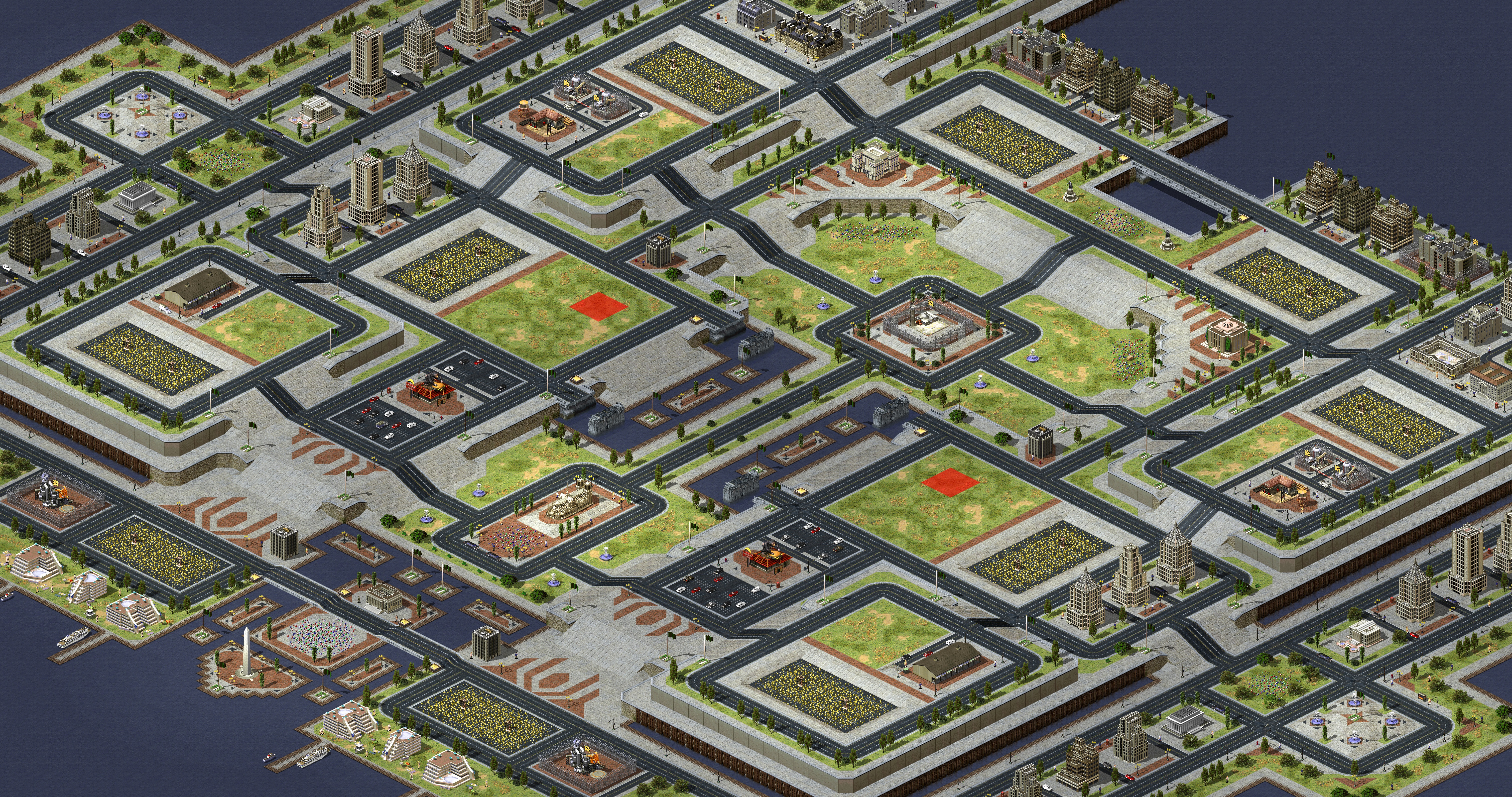 Rendered map: an urban narrows