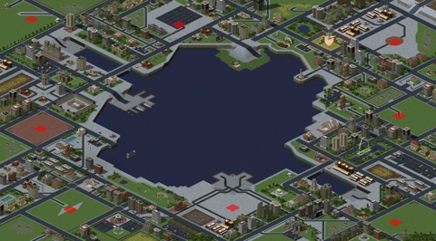 Rendered preview of lake in city