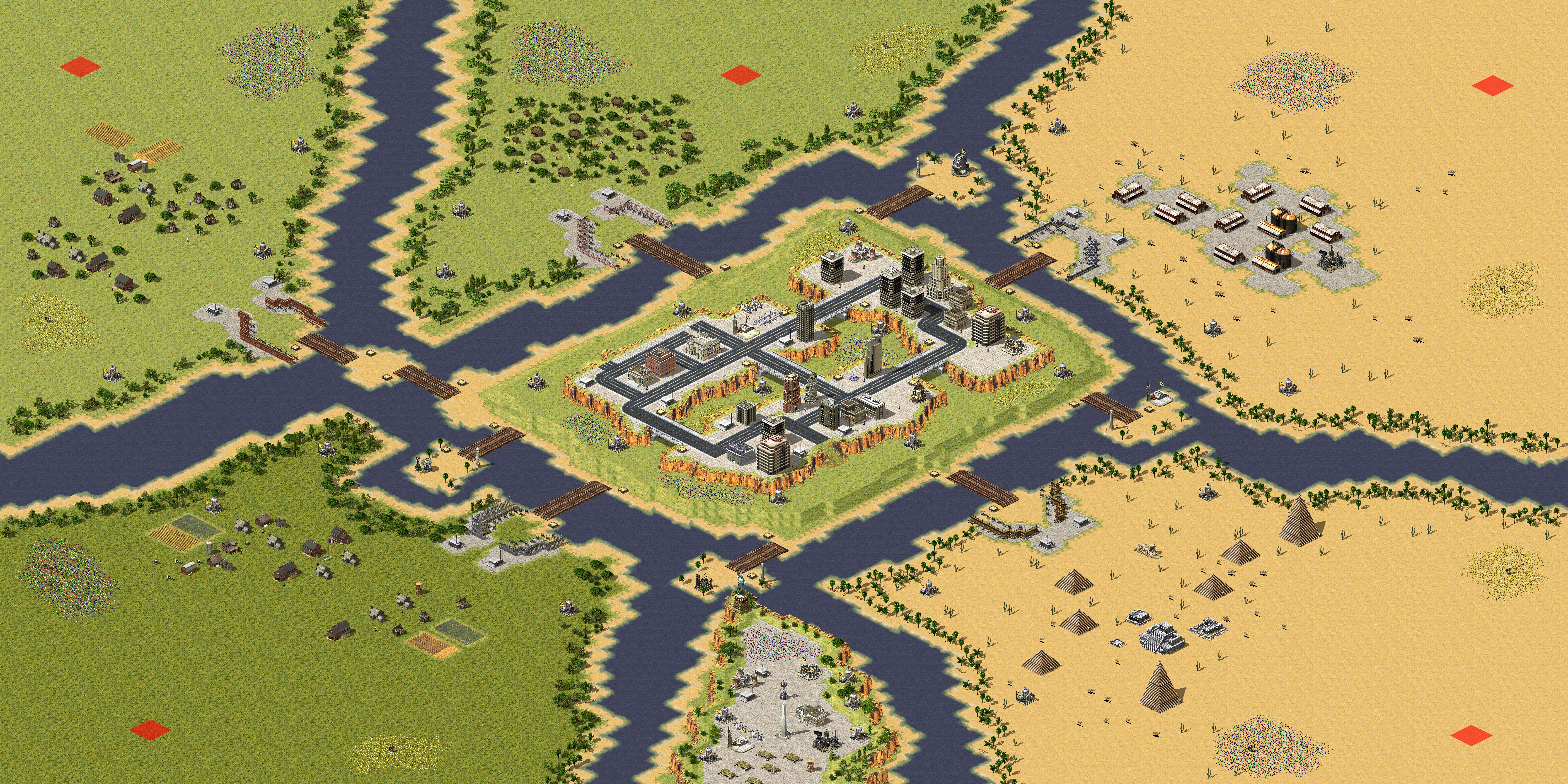 Rendered map: city on a hill